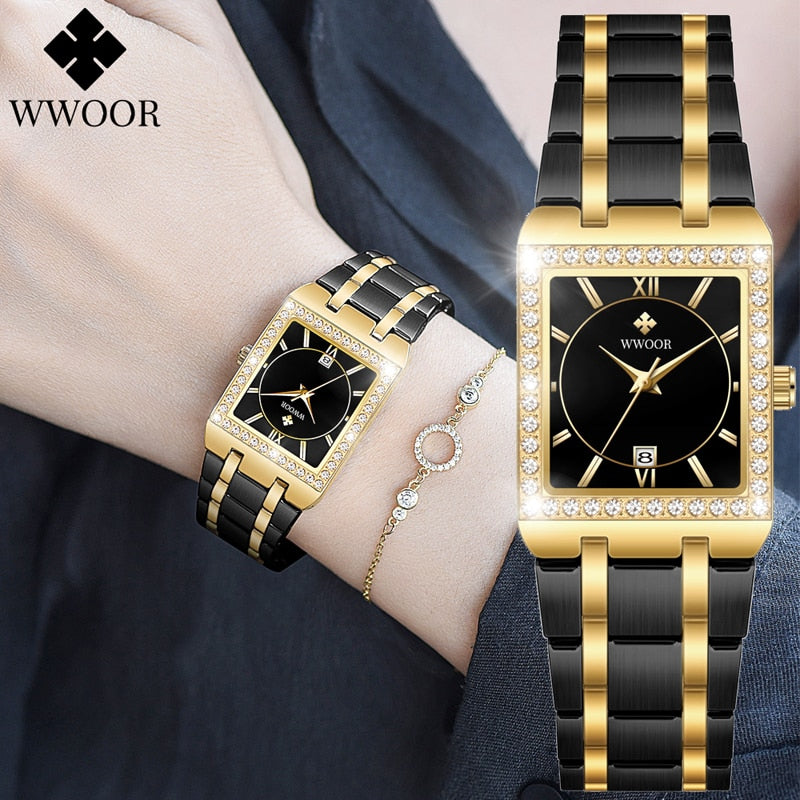 Wwoor Reloj New Fashion Ladies Diamond Watch Top Brand Luxury Square