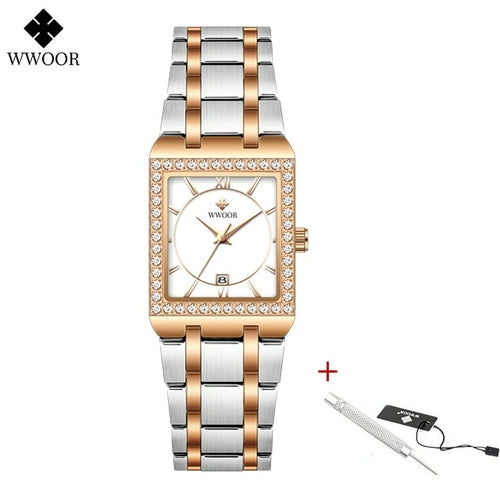 Wwoor Reloj New Fashion Ladies Diamond Watch Top Brand Luxury Square