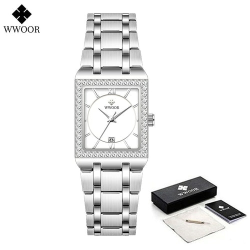 Wwoor Reloj New Fashion Ladies Diamond Watch Top Brand Luxury Square