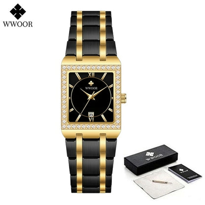 Wwoor Reloj New Fashion Ladies Diamond Watch Top Brand Luxury Square