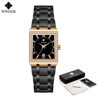 Wwoor Reloj New Fashion Ladies Diamond Watch Top Brand Luxury Square