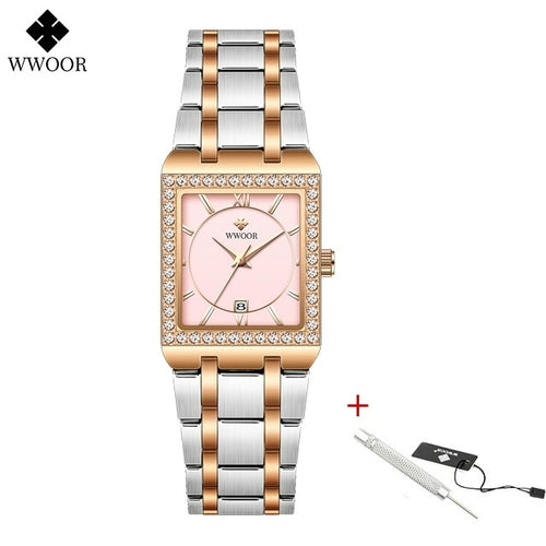 Wwoor Reloj New Fashion Ladies Diamond Watch Top Brand Luxury Square