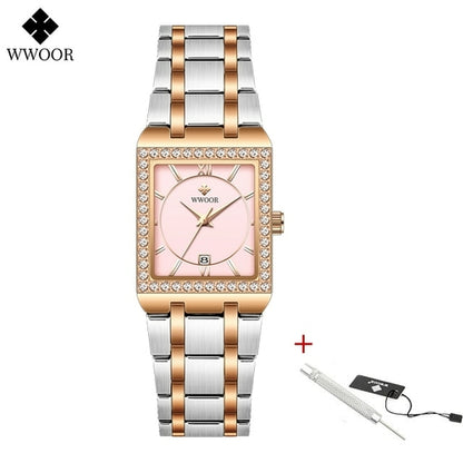 Wwoor Reloj New Fashion Ladies Diamond Watch Top Brand Luxury Square