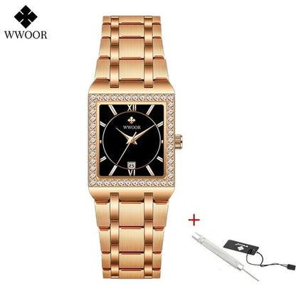 Wwoor Reloj New Fashion Ladies Diamond Watch Top Brand Luxury Square