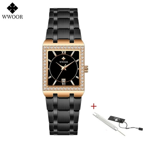 Wwoor Reloj New Fashion Ladies Diamond Watch Top Brand Luxury Square