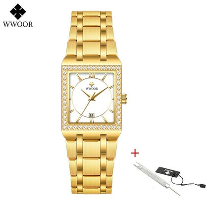 Wwoor Reloj New Fashion Ladies Diamond Watch Top Brand Luxury Square