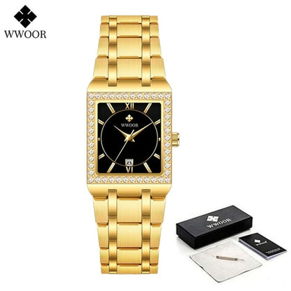 Wwoor Reloj New Fashion Ladies Diamond Watch Top Brand Luxury Square