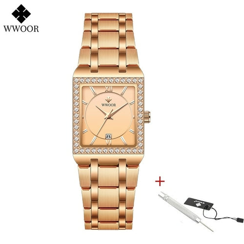 Wwoor Reloj New Fashion Ladies Diamond Watch Top Brand Luxury Square