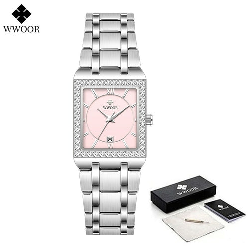 Wwoor Reloj New Fashion Ladies Diamond Watch Top Brand Luxury Square