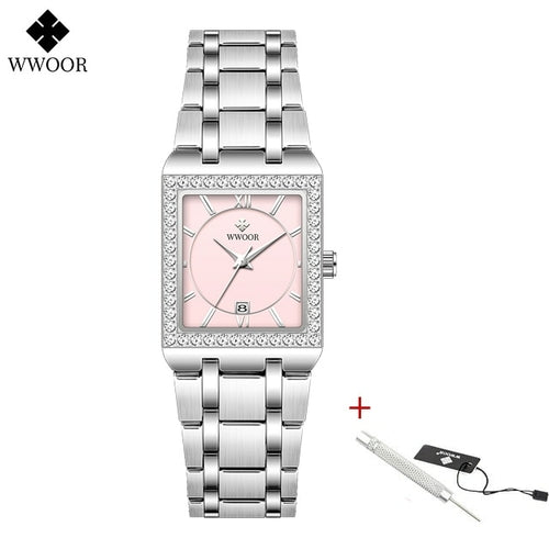 Wwoor Reloj New Fashion Ladies Diamond Watch Top Brand Luxury Square