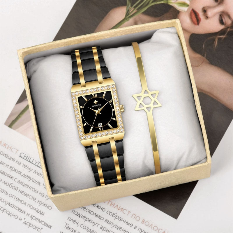 Wwoor Reloj New Fashion Ladies Diamond Watch Top Brand Luxury Square