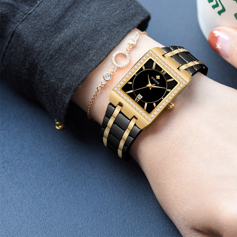 Wwoor Reloj New Fashion Ladies Diamond Watch Top Brand Luxury Square