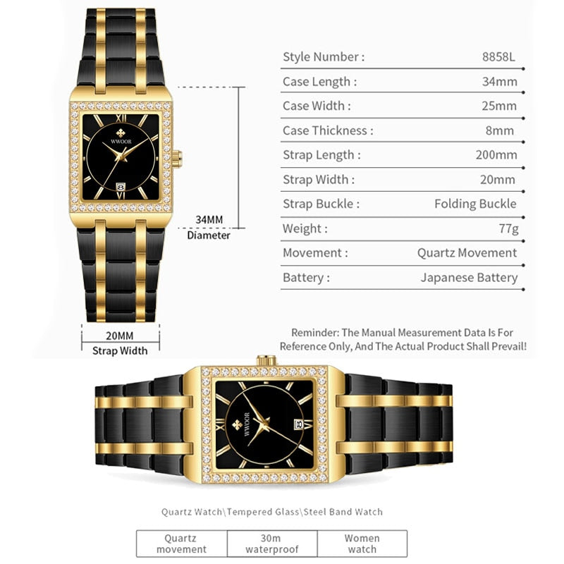 Wwoor Reloj New Fashion Ladies Diamond Watch Top Brand Luxury Square