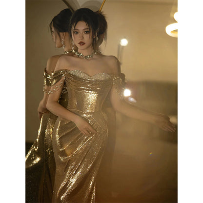 Elegant & Sparkling Gold Evening Gown