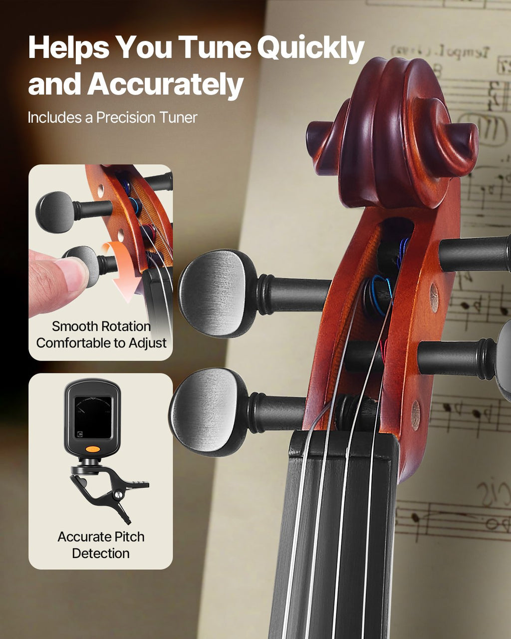 Violin 1/4 Size For Adults, Violin Fiddle Set For Beginners Student With Hard Case, Rosin, Bow, Shoulder Rest,Bridge,Tuner And Extra Strings,Solidwood Professional Musical Instruments (Brown)