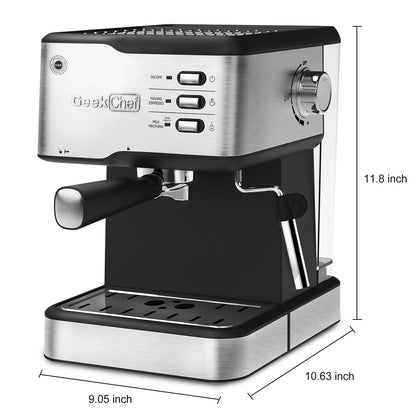 Geek Chef Machine à expresso, expresso et cappuccino Latte Machine à café 20 bars compatible avec filtre à capsules ESE POD et mousseur à lait Baguette vapeur, 950 W, réservoir d'eau 1,5 L, interdit sur Amazon 