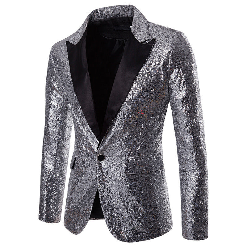 Men Banquet Stage Costume Bar Sequin Suit