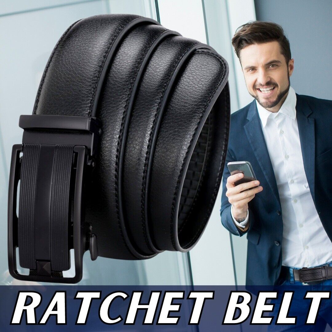 Men's Leather Ratchet Belt with Slide Buckle