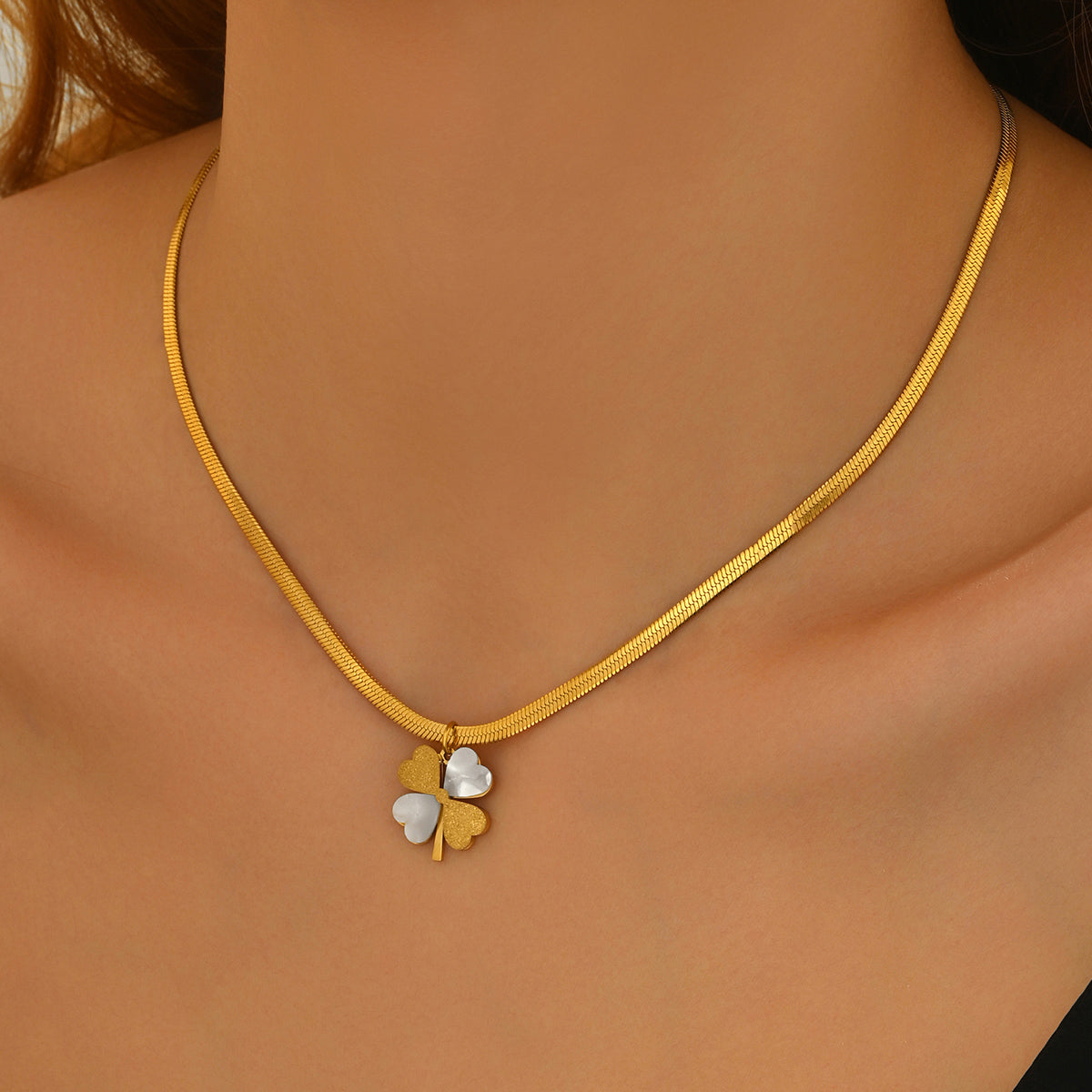 18K Gold Plated Double Luck Necklace  Four Leaf Clover Charm Hypoallergenic Jewelry