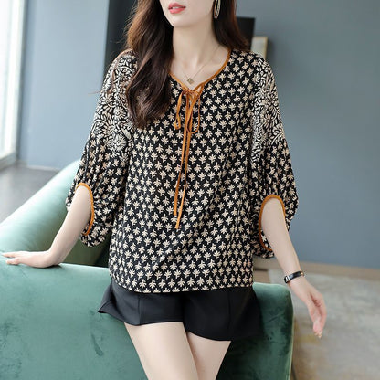 Women's Commuter Half Sleeve Lace Printing Chiffon Shirt