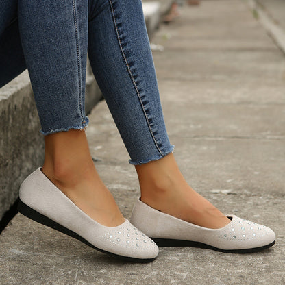 Fashion Flat Shoes With Rhinestones Casual Round Toe Loafers Cozy Shoes For Women