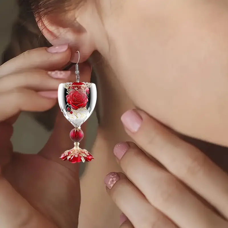 Rose Wine Glass Acrylic Earrings