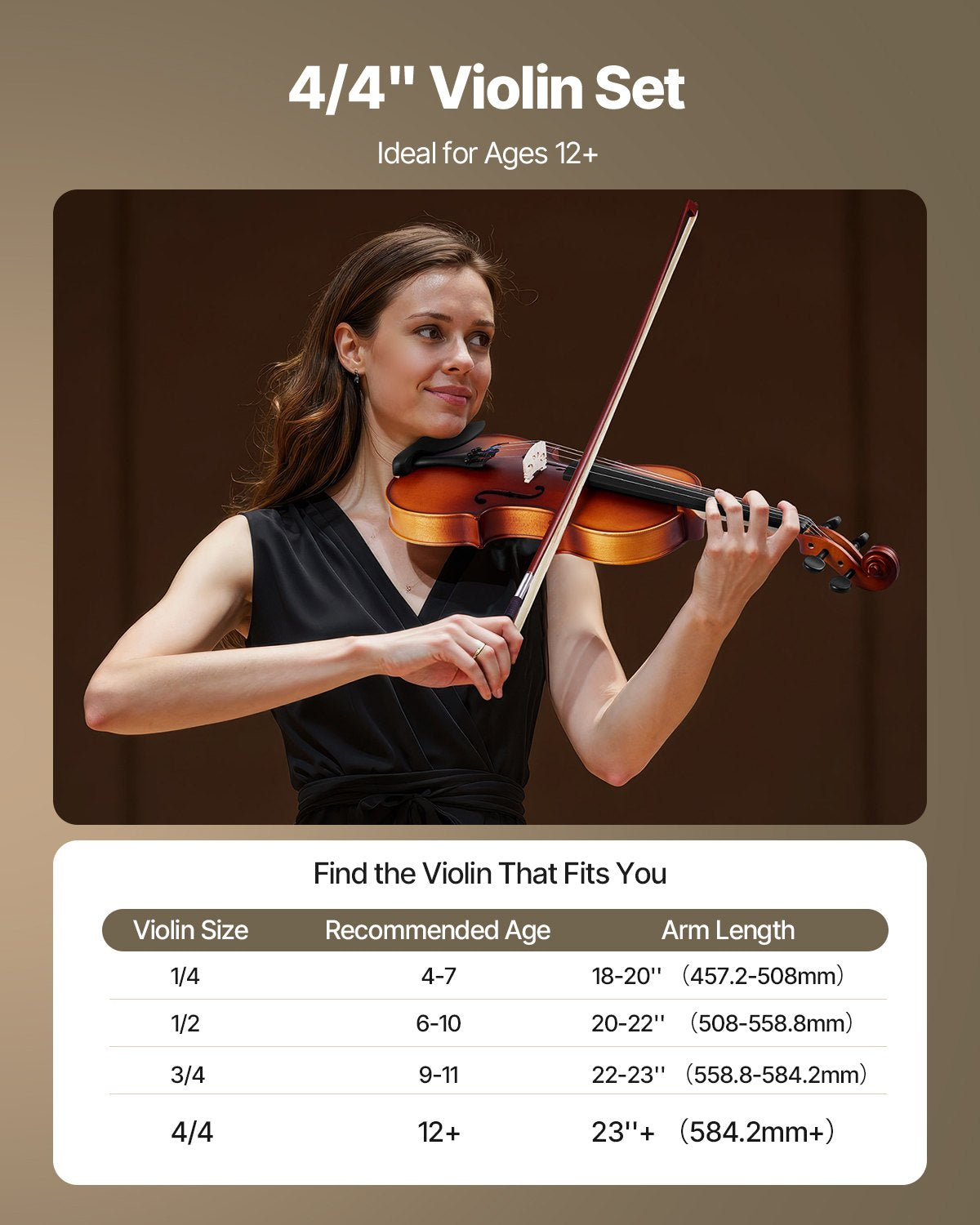 Violin 4/4 Full Size For Adults, Violin Fiddle Set For Beginners Student With Hard Case, Rosin, Bow, Shoulder Rest,Bridge,Extra Strings,Professional Solidwood Instrument (Matte Brown)