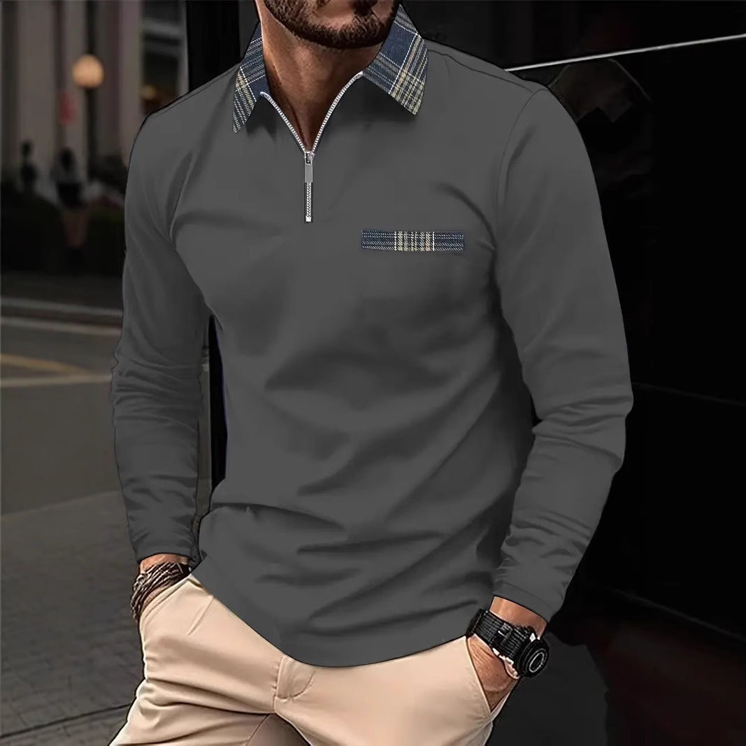Men's Personalized 3d Digital Printing Long-sleeve Zipper Polo Shirt Top