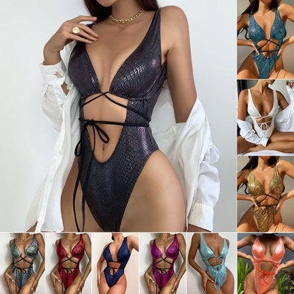 Women One Piece Swimsuit Strappy Lace Up Swimwear Bathing Suit