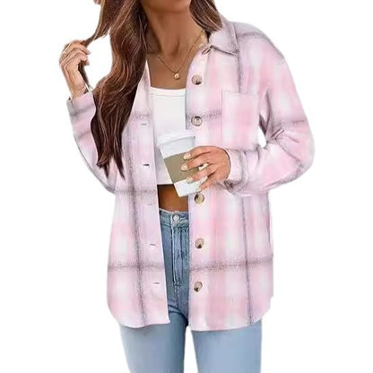 Women's Brushed Woolen Jacket Plaid