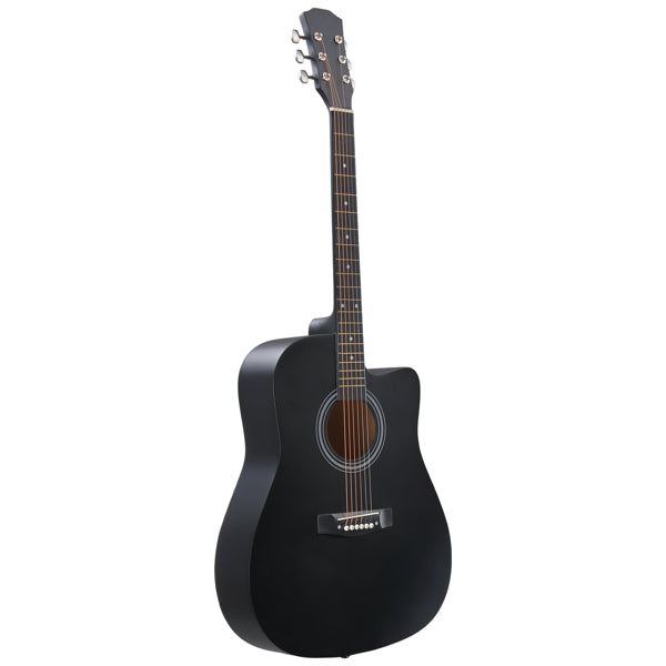 Matte Black 41-inch Dreadnought Barrel-shaped Cutaway Acoustic Guitar With Pick, Strings, Capo, Gig Bag, Tuner, Wrench Tool, And Shoulder Strap
