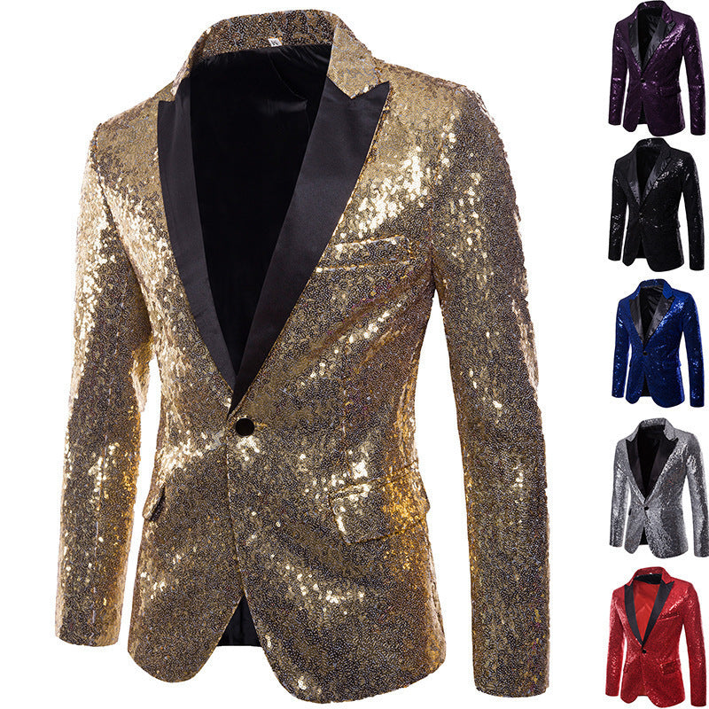 Men Banquet Stage Costume Bar Sequin Suit