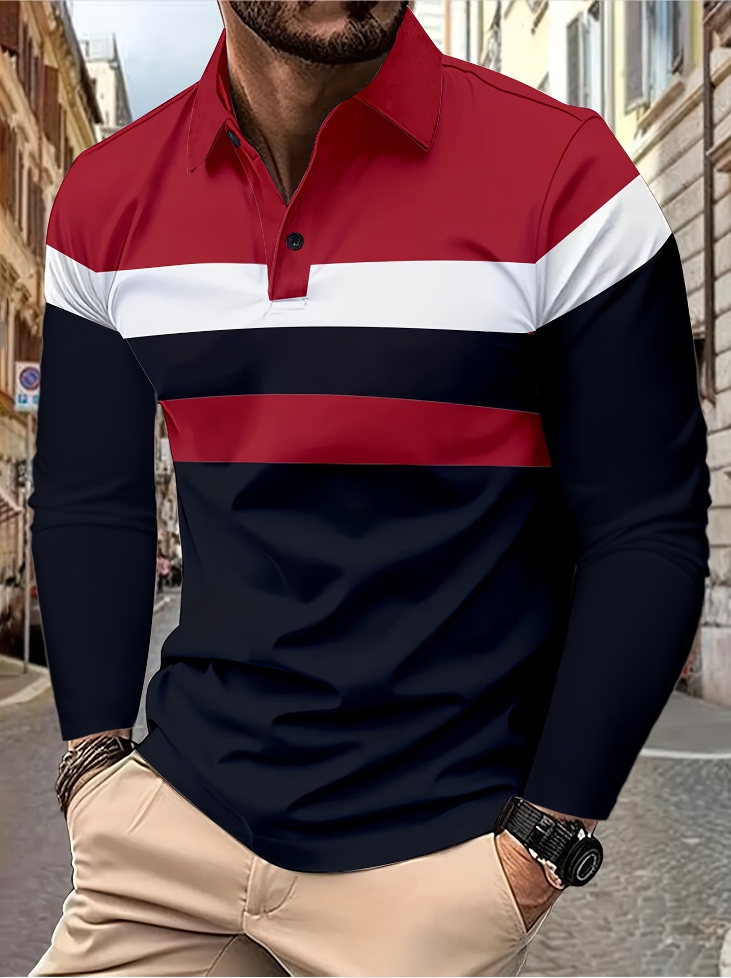 Men's Button Casual Slim Lapel 3D Printed Long Sleeve
