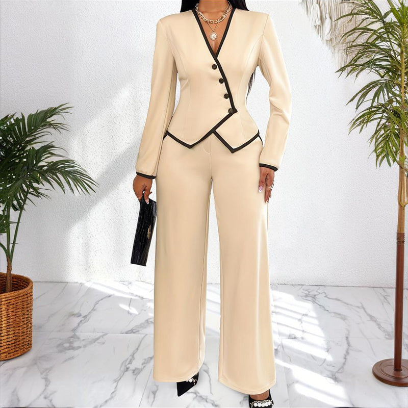 Women's V-Neck Two-Piece Office Set