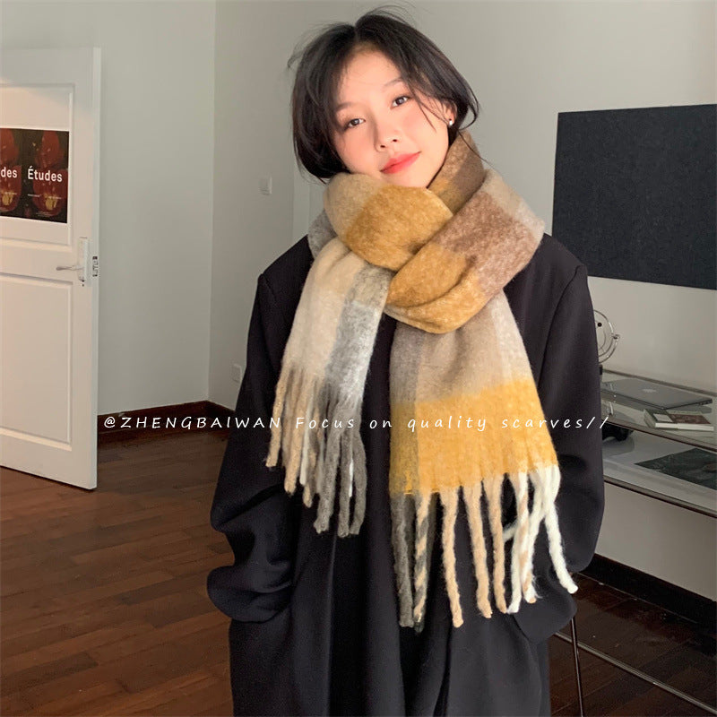 Fashion Striped Mohair Plaid Scarf For Women