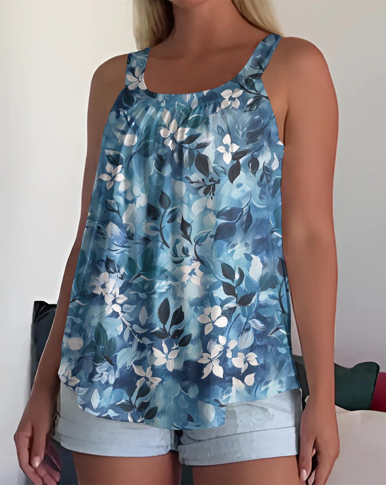 Womens Strappy Casual Sleeveless Tank Top With 3D Digital Graffiti Print