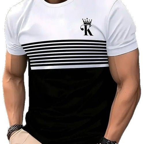 New Fashion Casual High Quality Contrast Color Men's Short Sleeve T-shirt