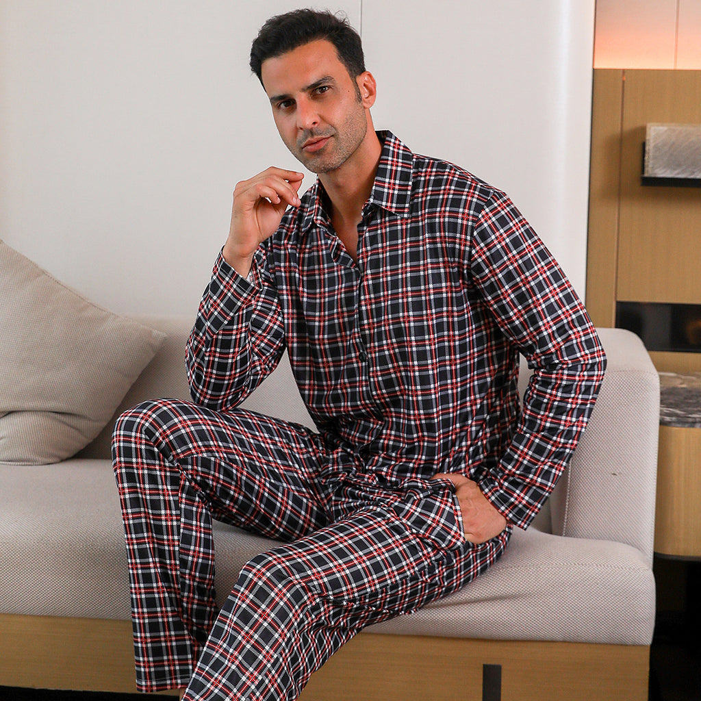 Ice Silk Long Sleeve Long Pants Men's Pajama Set