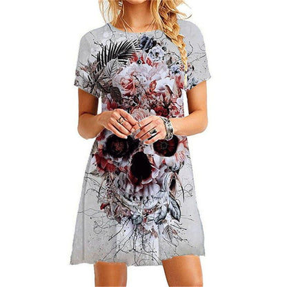 Round Neck Short Sleeved Casual Fashion Trend Dress