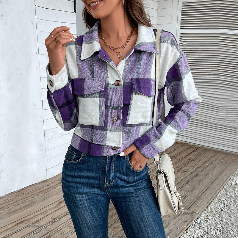 Fashionable & Versatile Plaid Lapel Jacket