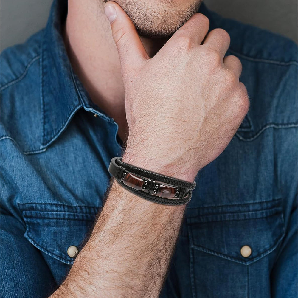 Tiger Eye Braided Leather Bracelet - Courage Stone Gift for Him/Her