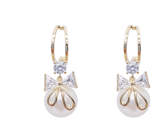 S925 Silver Needle Personalized Bow Pearl Earrings