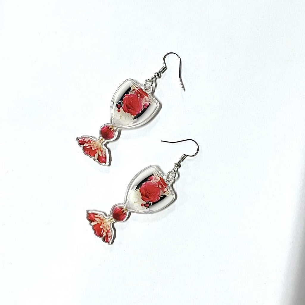 Rose Wine Glass Acrylic Earrings