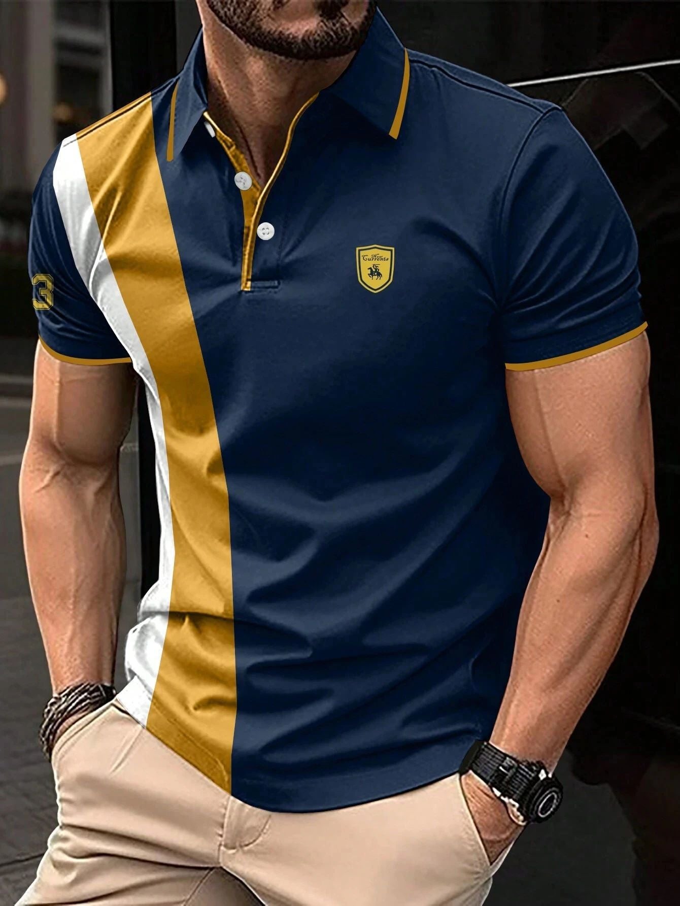 Men's 3D Printing Digital Printed Polo Shirt Short Sleeve