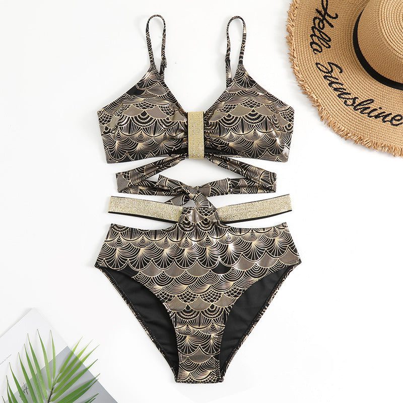 Women's Bronzing High Waist Split Bikini