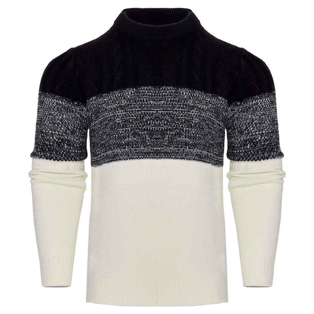 Men's Casual Color Block Long Sleeve Cable Knit Pullover Sweater