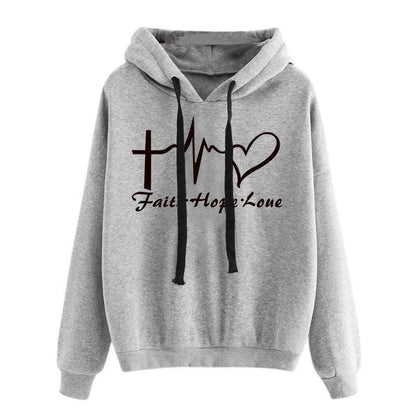 Women Long Sleeve Heart Printed Hoodie