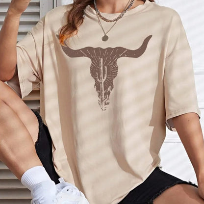 Digital Printing Casual Round Neck Short Sleeves Top