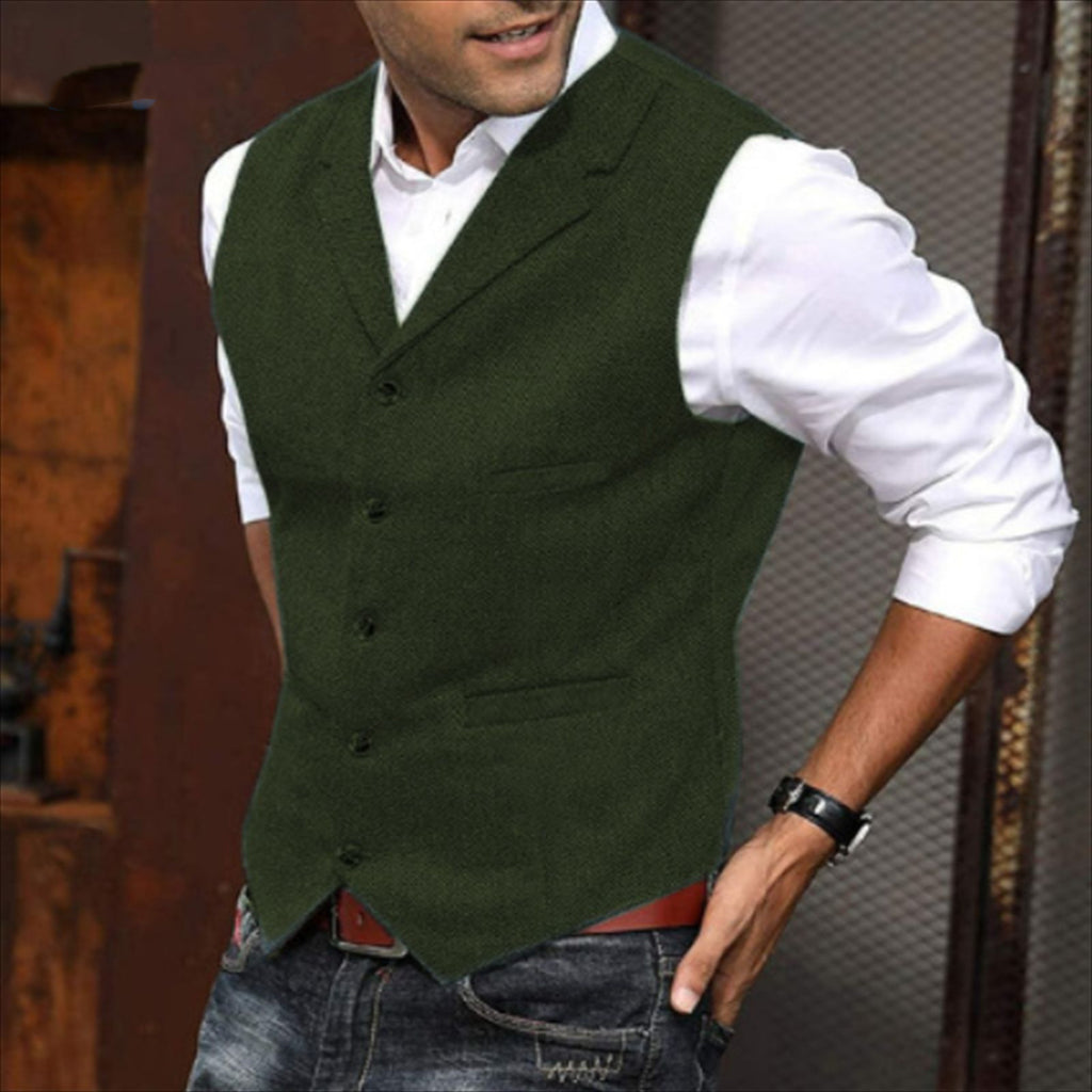 Men's Waistcoat Casual Solid Color Herringbone Waistcoat Slim Fit