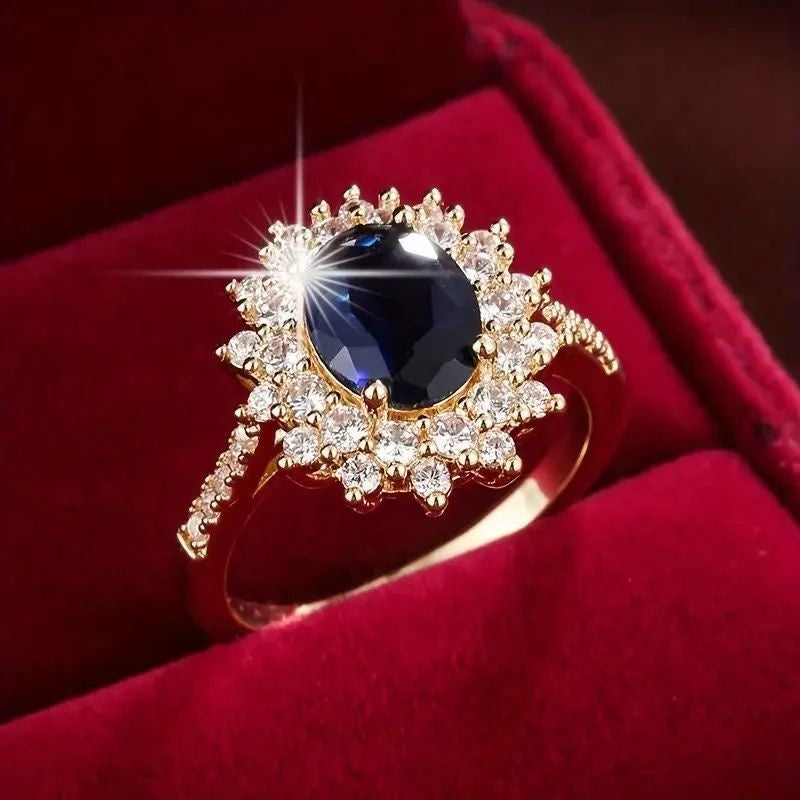 Inlaid Simple Ring Affordable Luxury Fashion Blue Diamond Ring
